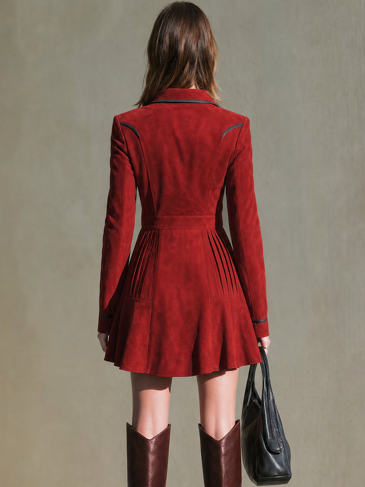 Suede‑Effect Leather‑Trim Shirt Mini Dress