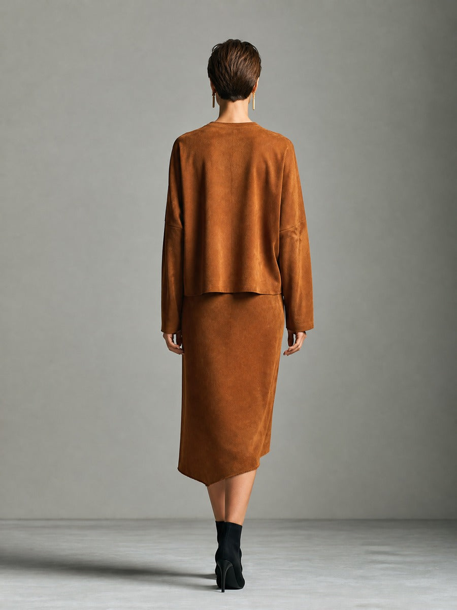 Women's Raw Edge Asymmetric Hem Brown Set