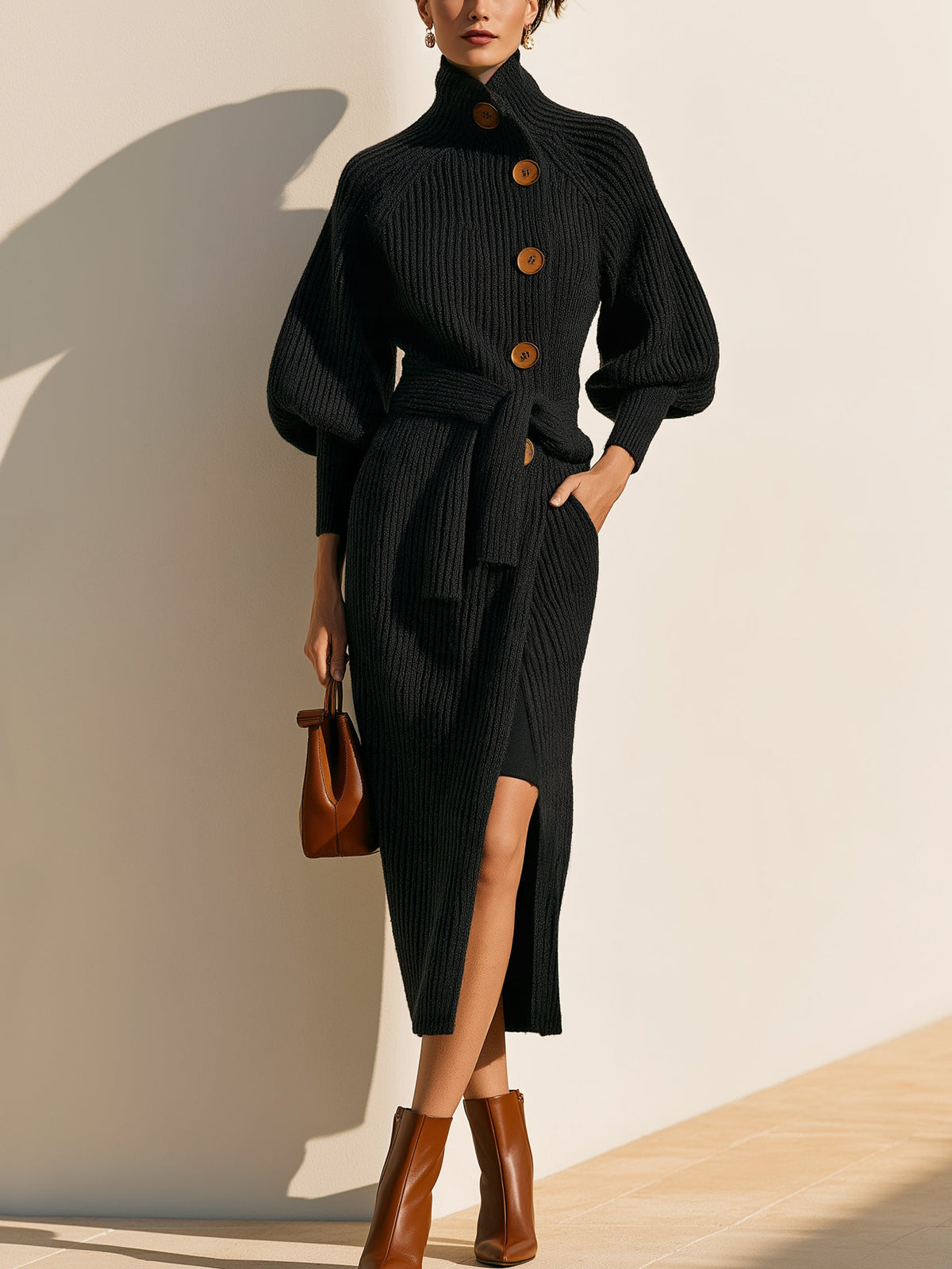 Elegant Ribbed Knit Maxi Longline Cardigan Coat