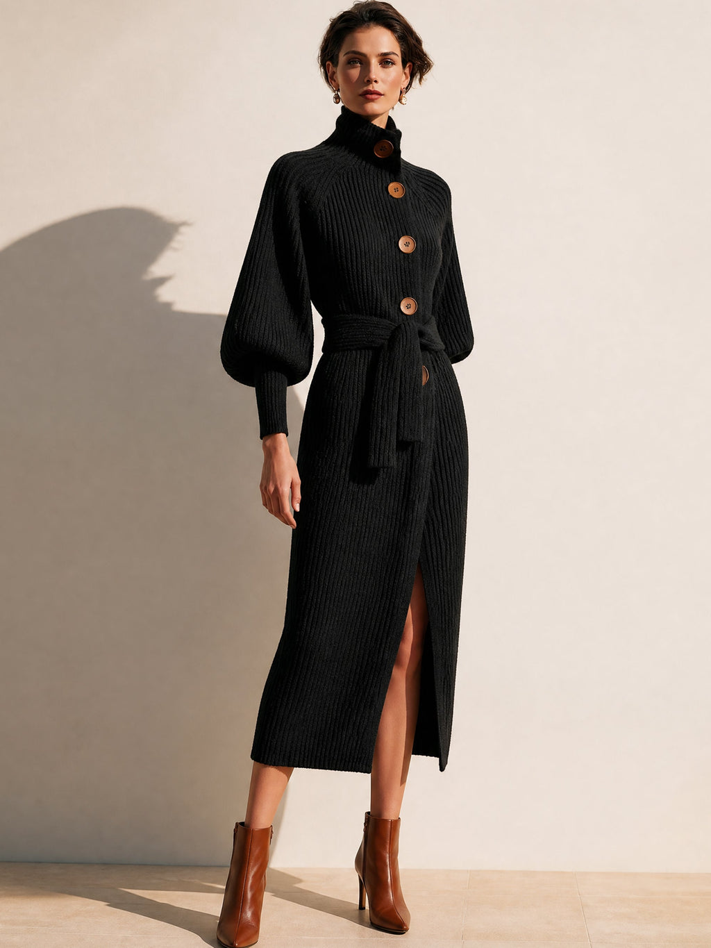 Elegant Ribbed Knit Maxi Longline Cardigan Coat