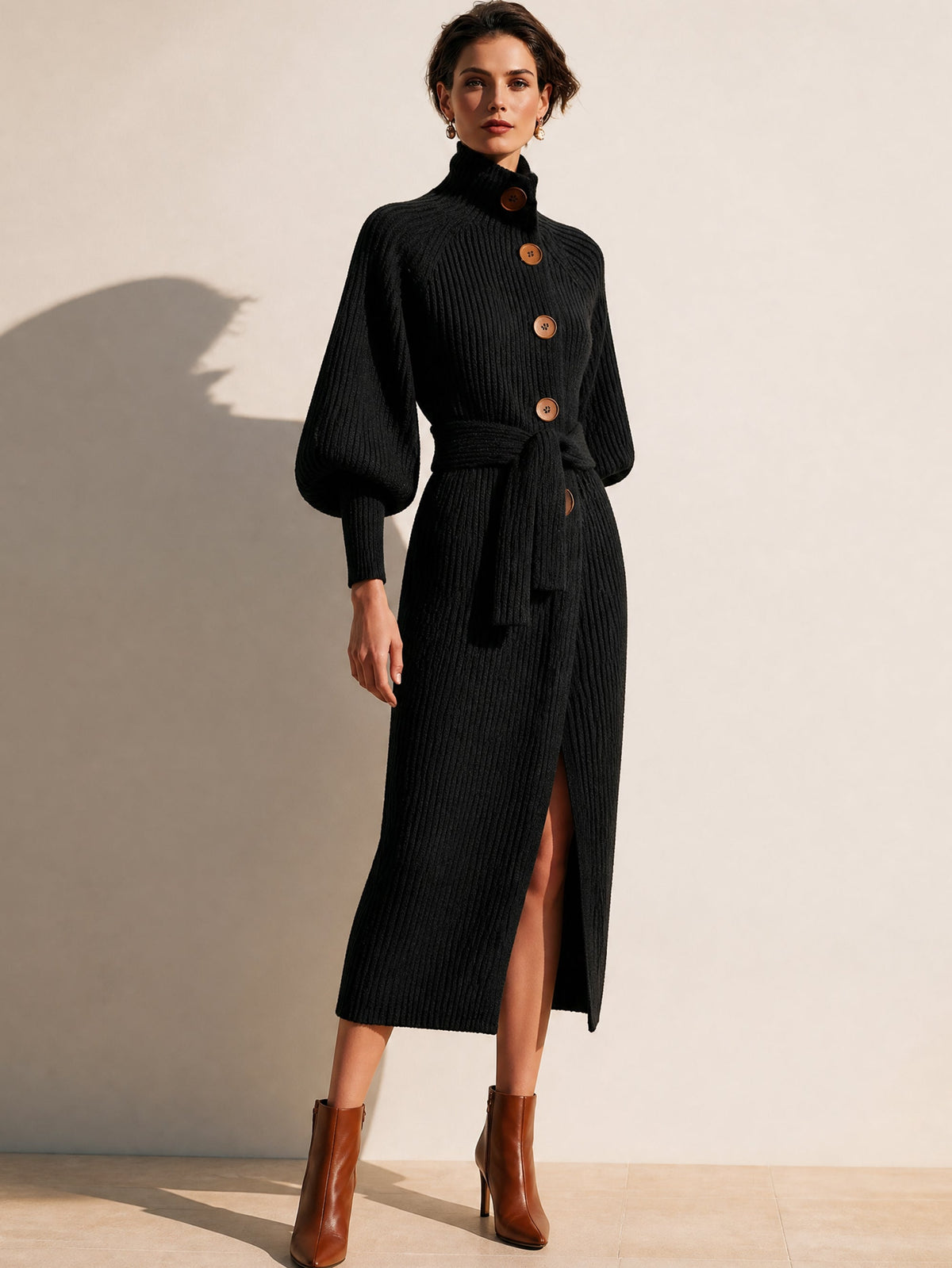 Elegant Ribbed Knit Maxi Longline Cardigan Coat