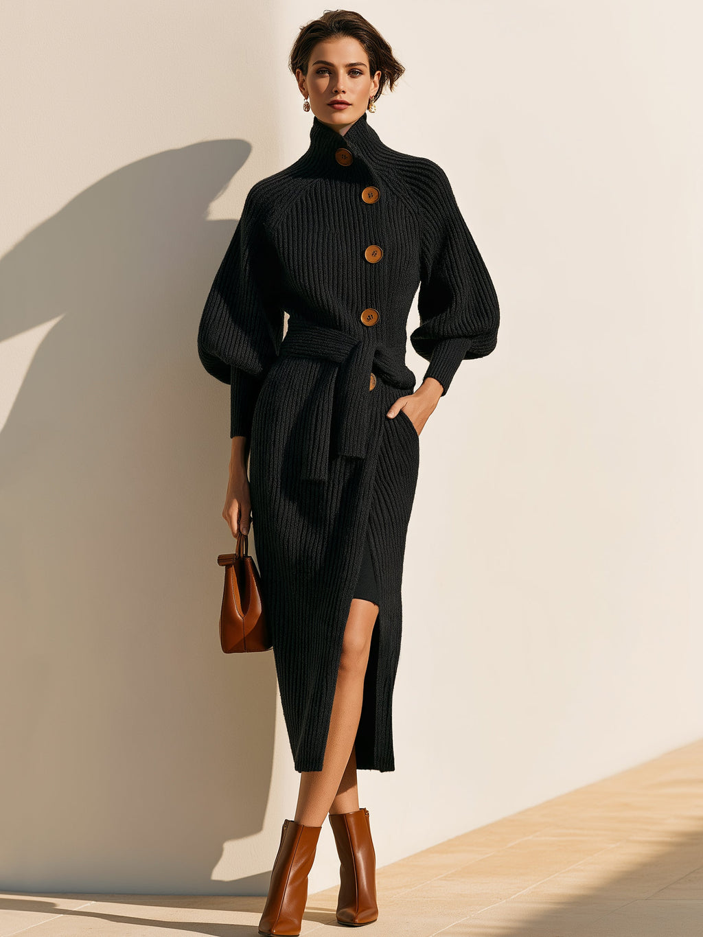 Elegant Ribbed Knit Maxi Longline Cardigan Coat