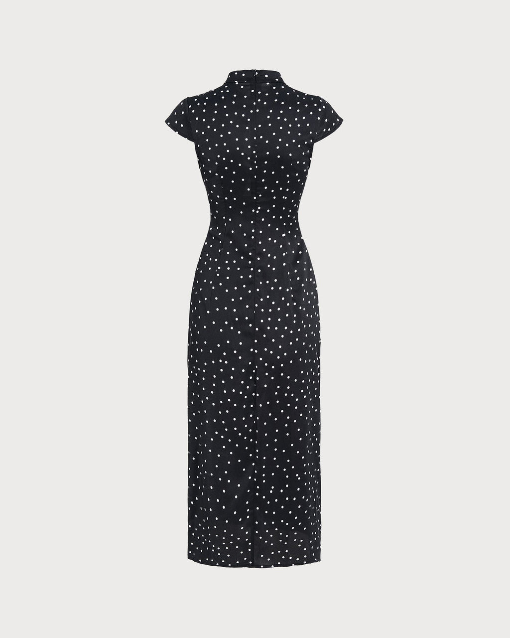 Black Polka Dot Midi Dress with Mandarin Collar
