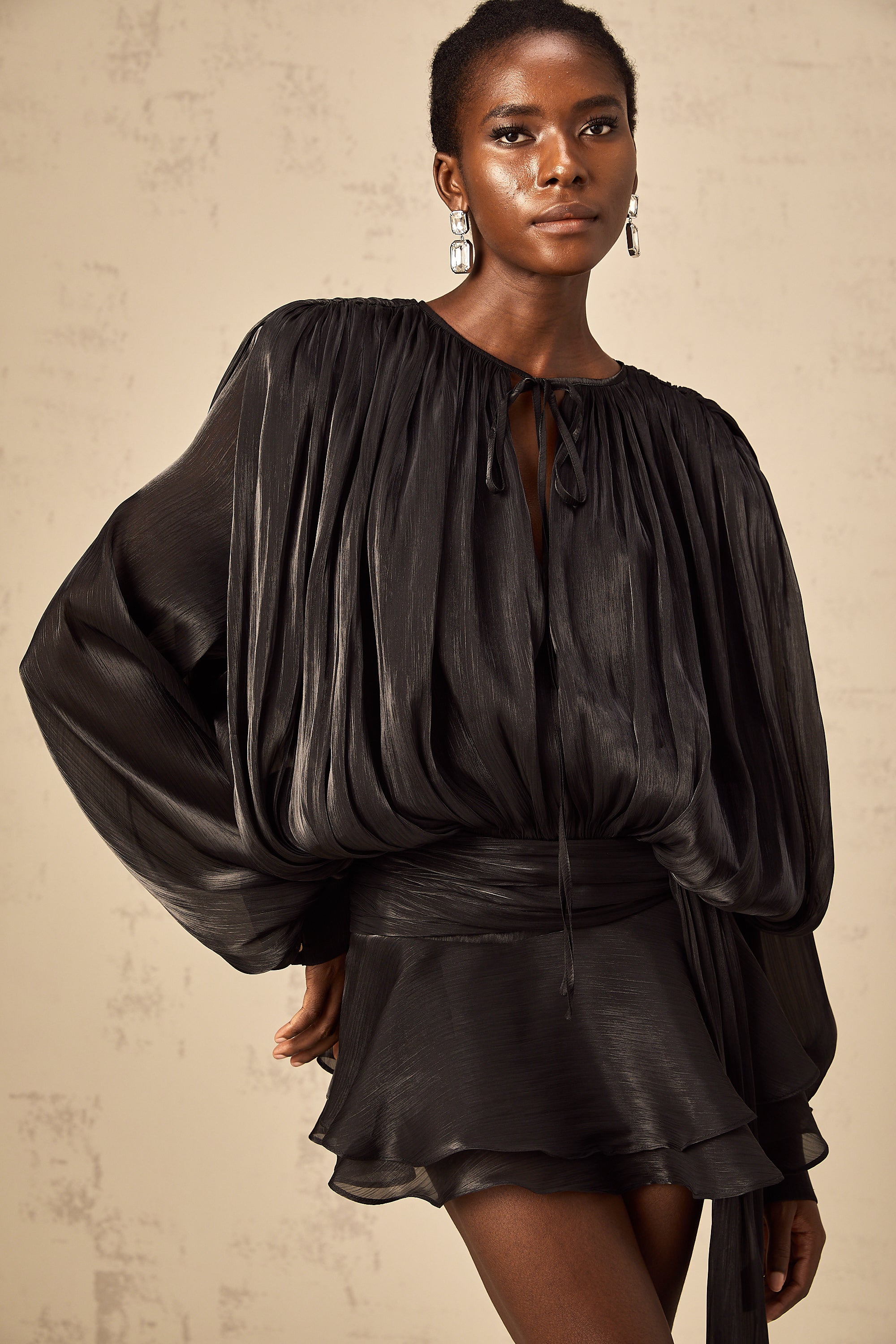 Eugénie Black Fully Pleated Ruffled Mini Dress
