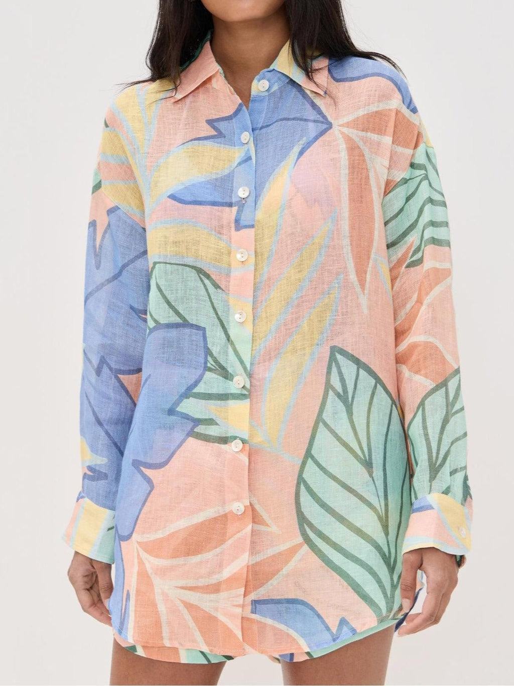 Boyfriend-Style Tropical Leaf Printed Short Set