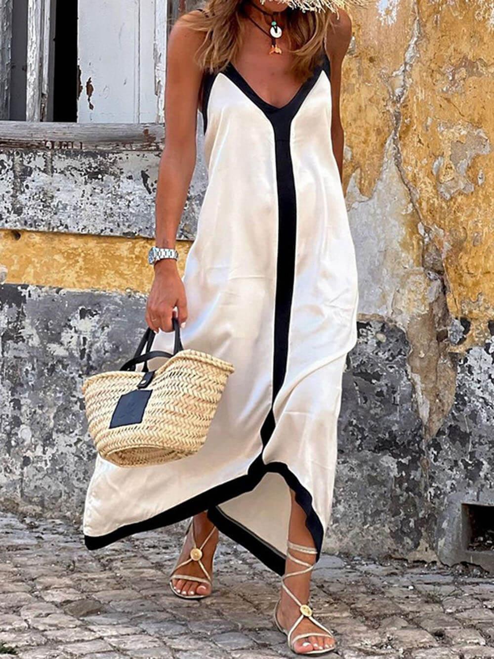 Color-Block Suspender Midi Dress
