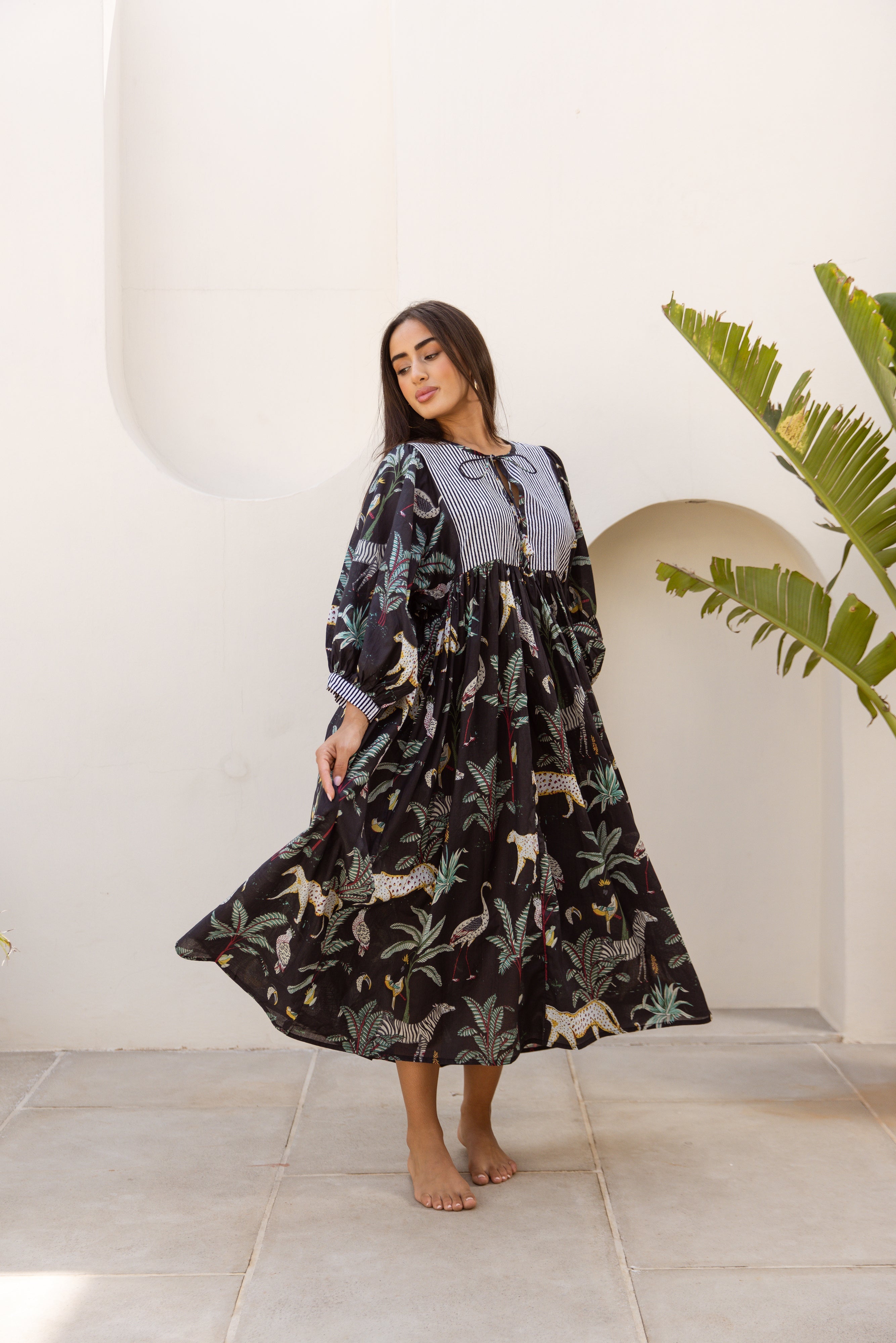 Tara Midi Dress Midnight Noir Safari