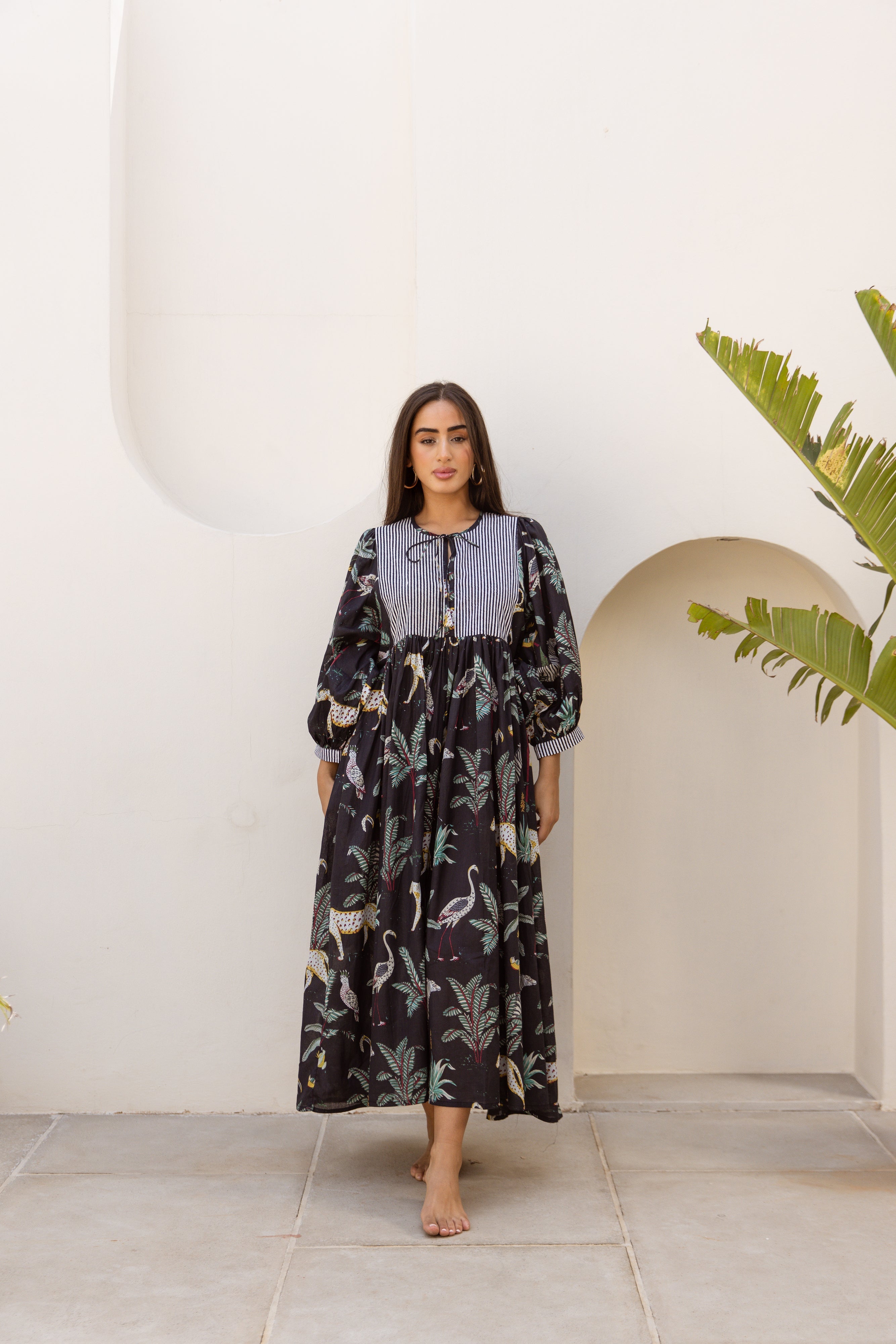 Tara Midi Dress Midnight Noir Safari