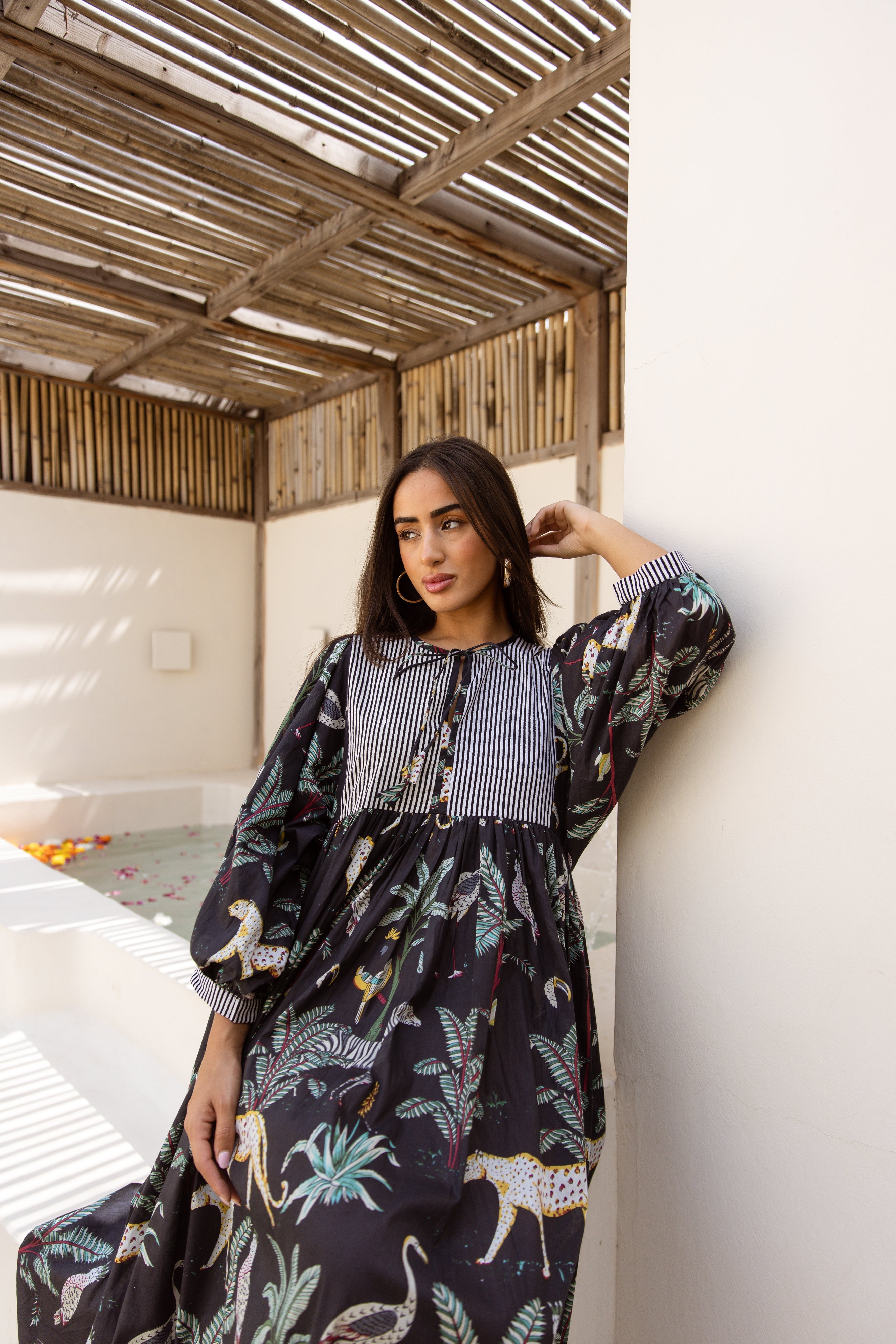 Tara Midi Dress Midnight Noir Safari
