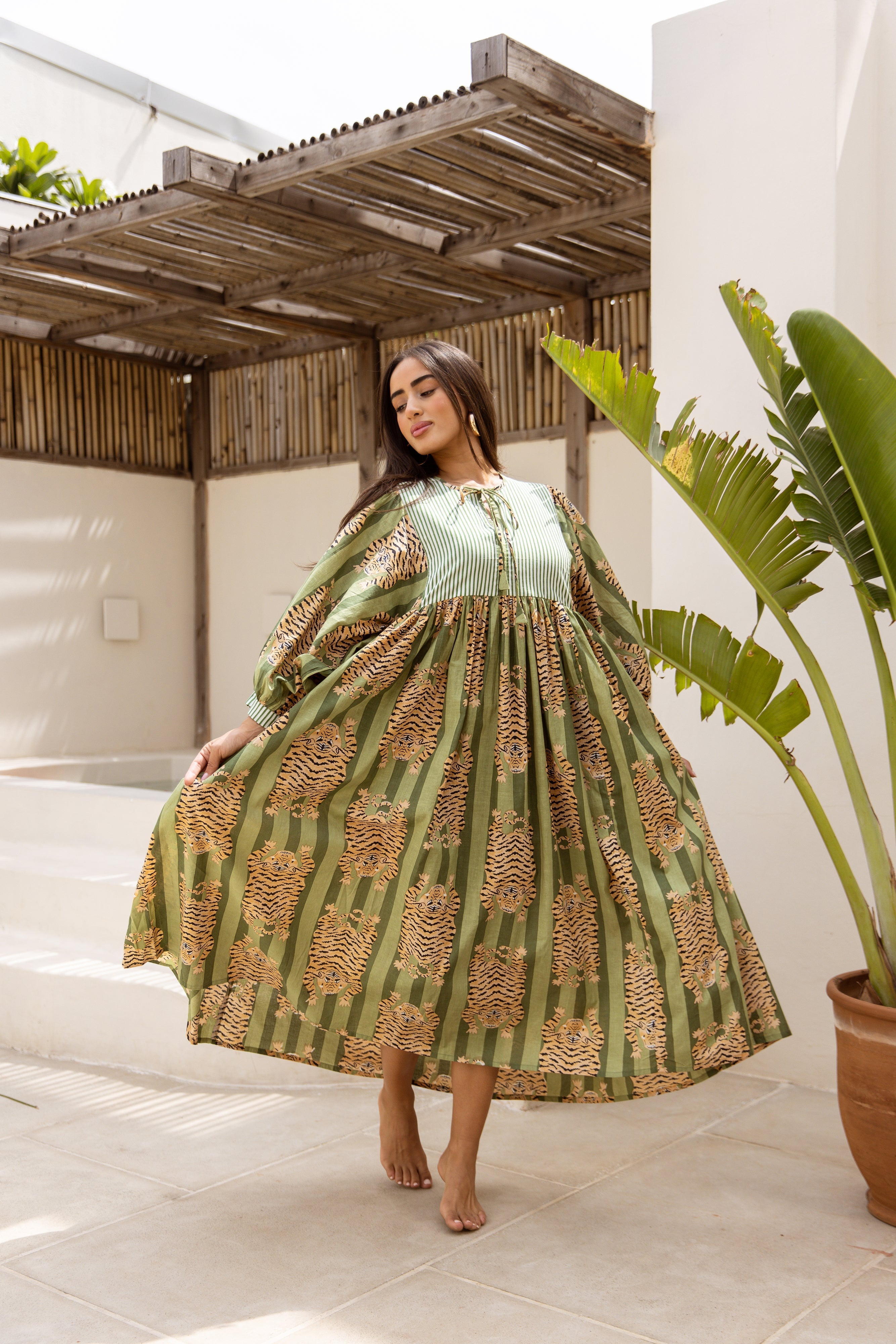 Tara Midi Dress Emerald Jungle Tigress