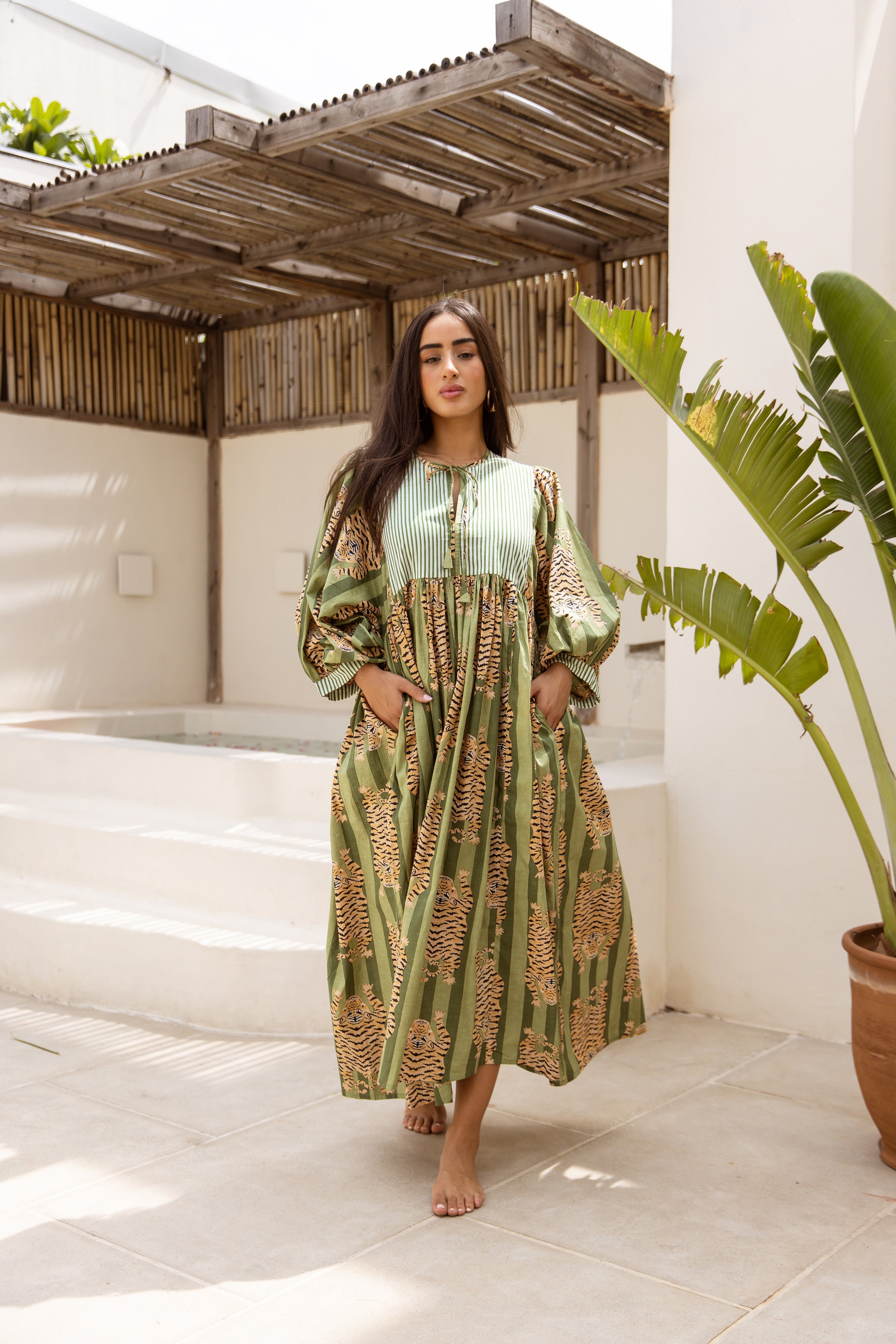 Tara Midi Dress Emerald Jungle Tigress