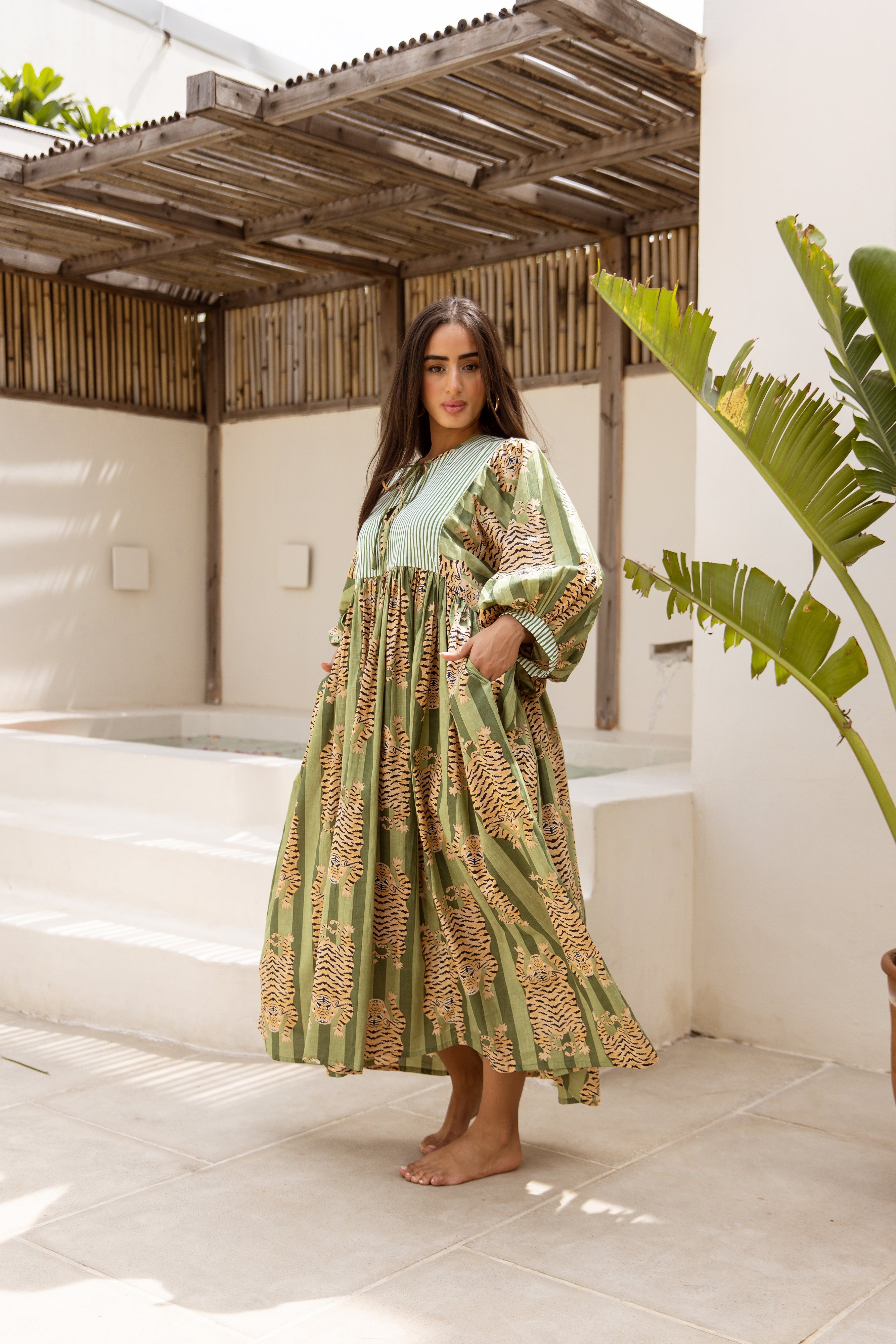 Tara Midi Dress Emerald Jungle Tigress