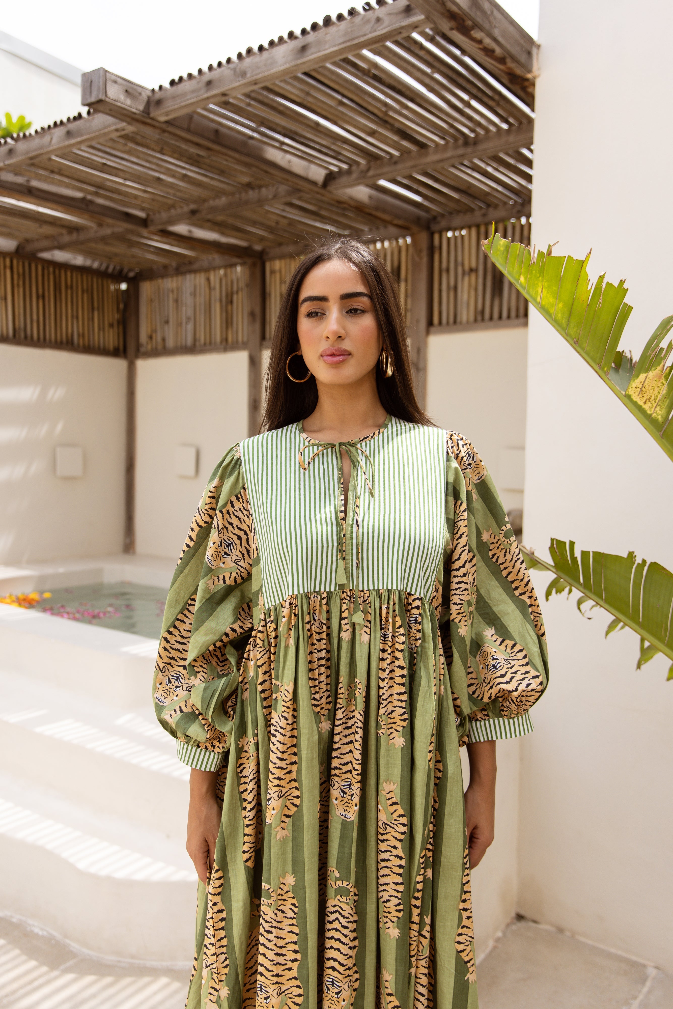 Tara Midi Dress Emerald Jungle Tigress