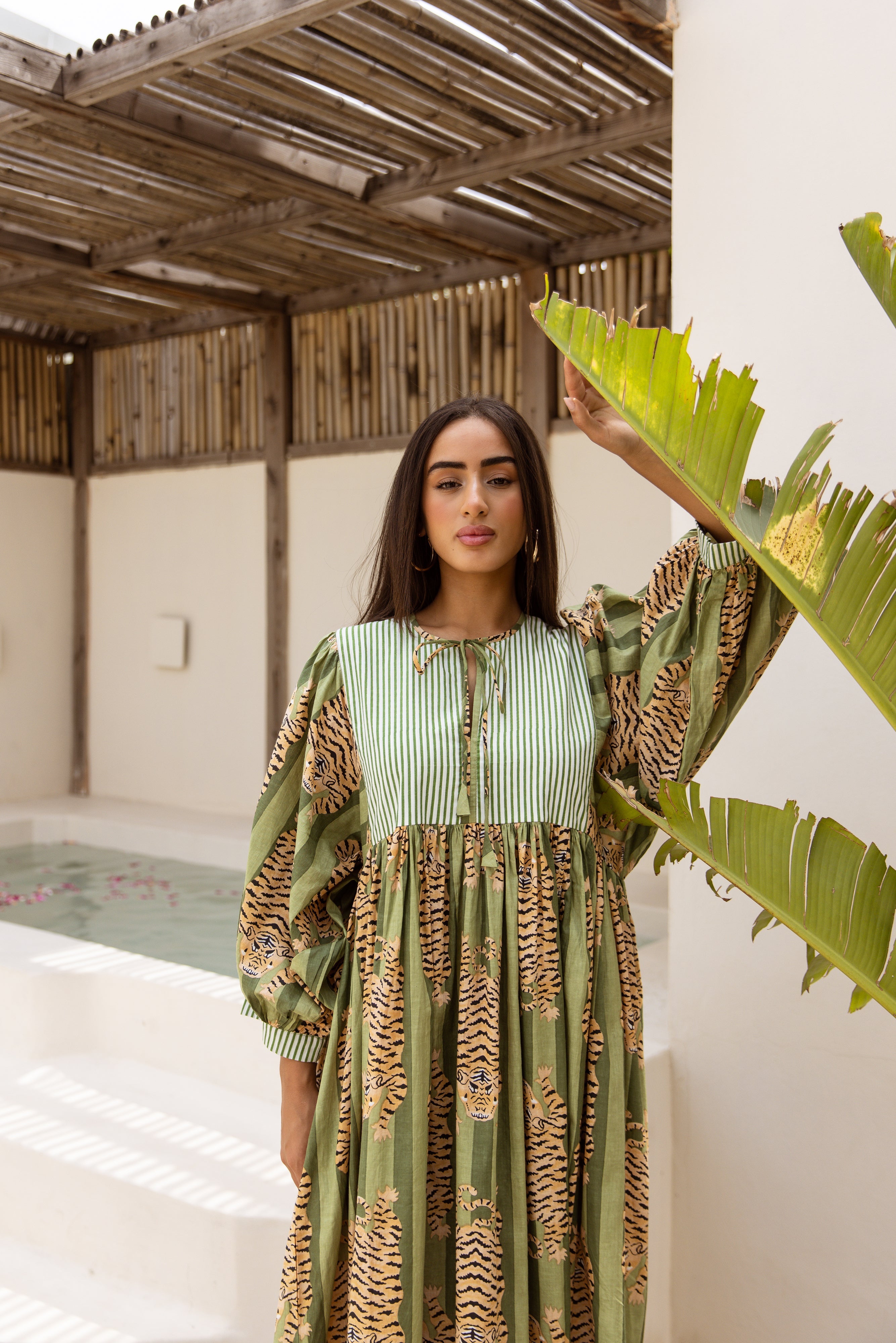 Tara Midi Dress Emerald Jungle Tigress