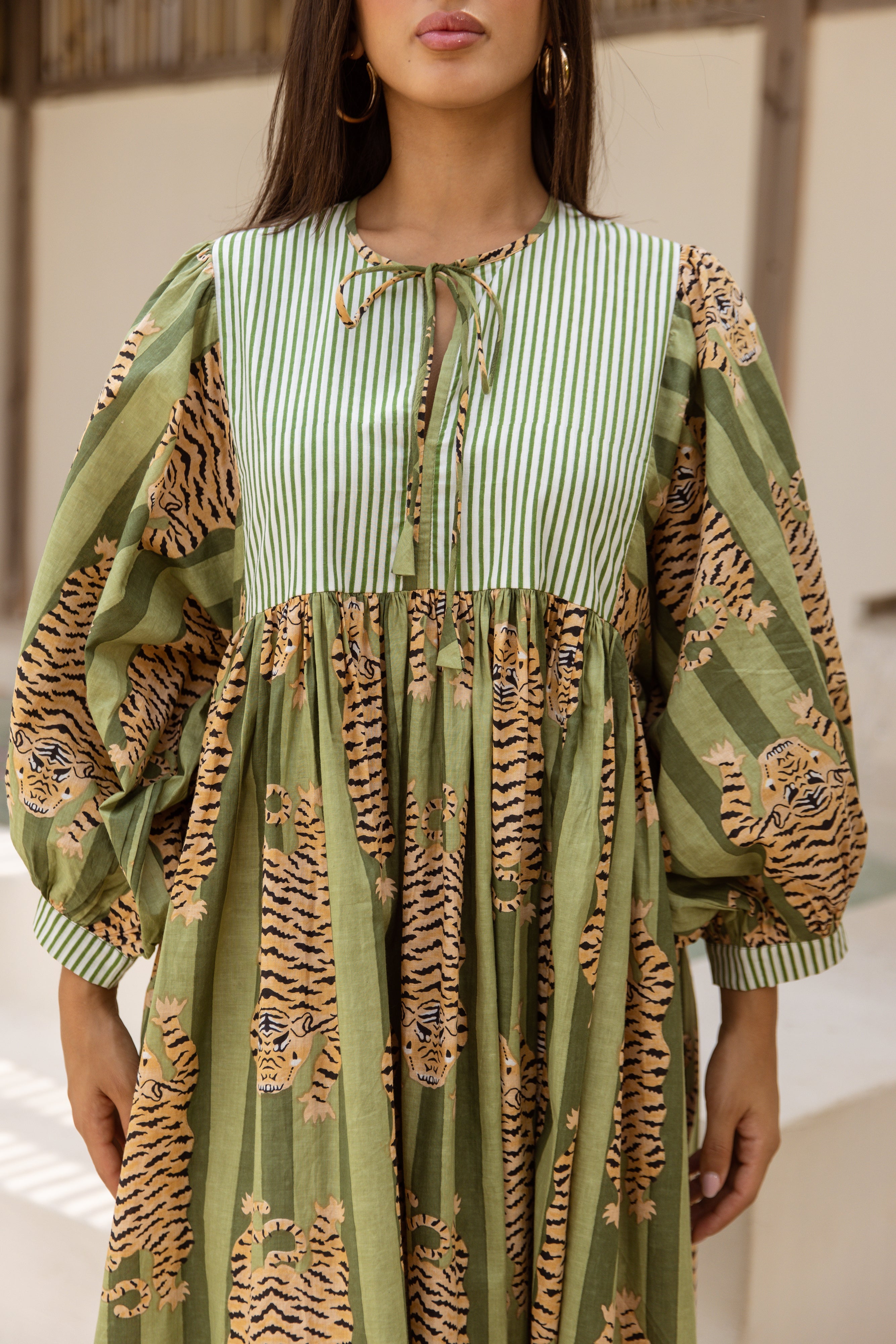 Tara Midi Dress Emerald Jungle Tigress