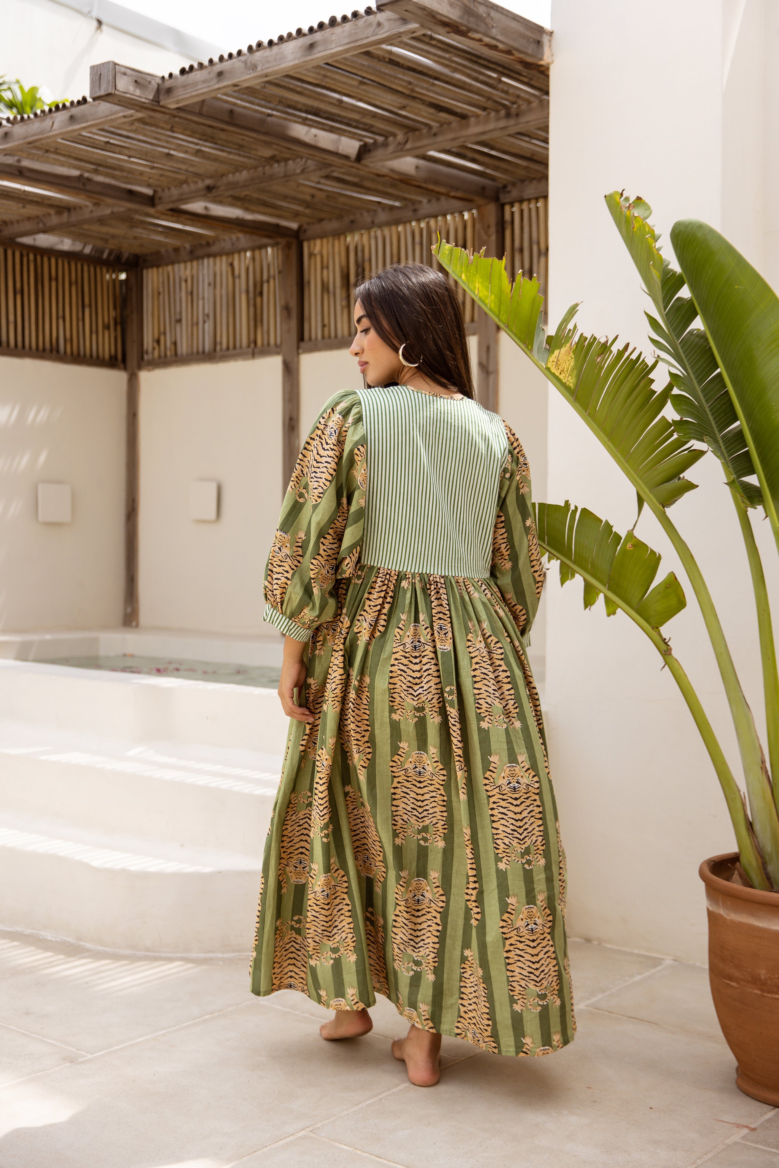 Tara Midi Dress Emerald Jungle Tigress