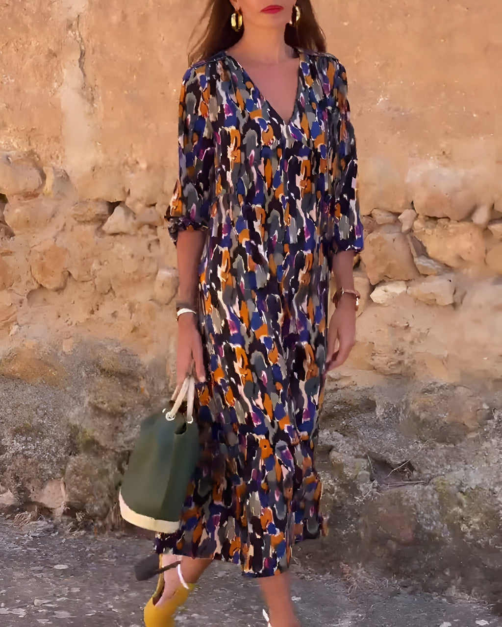NATHALIE | RETRO PRINTED DRESS WITH V - NECK - Rossis Family Boutique Miami