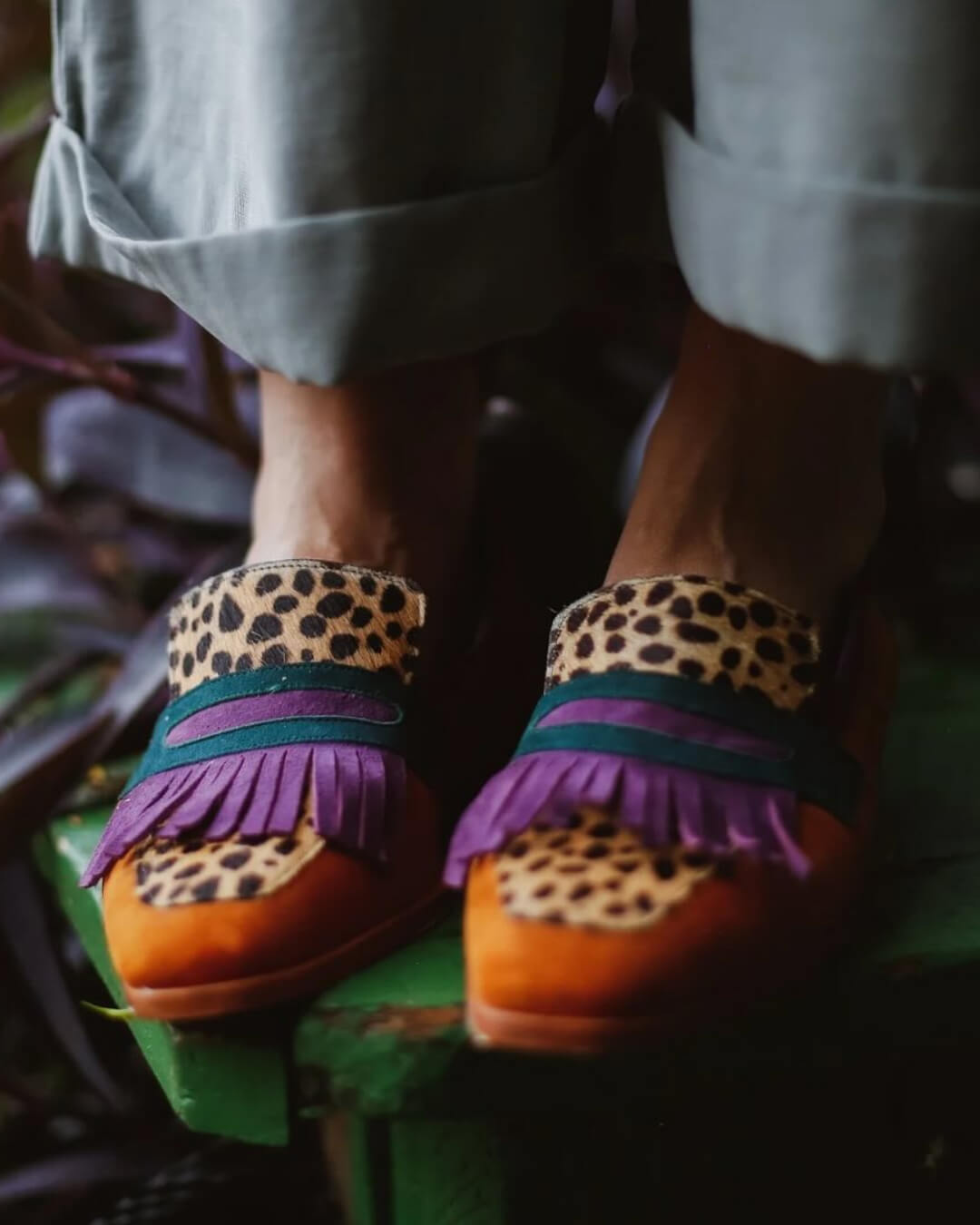 LOAFER WITH FRINGES AND ANIMAL PRINT - Rossis Family Boutique Miami