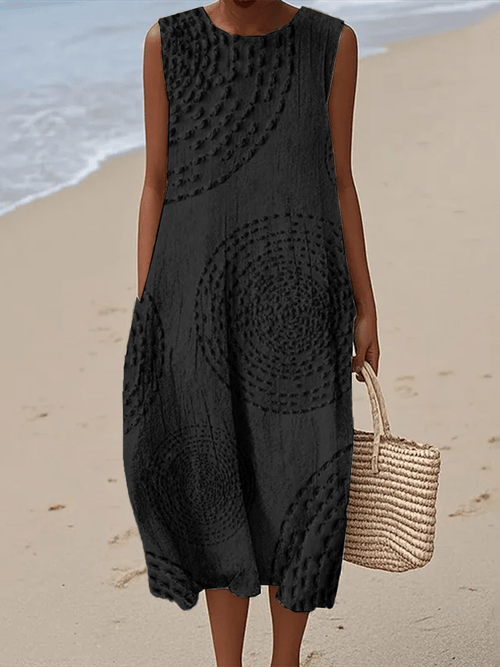 Ladies Casual Printed Round Neck Sleeveless Dress