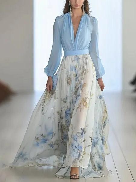 Floral Print V-Neck Maxi Dress