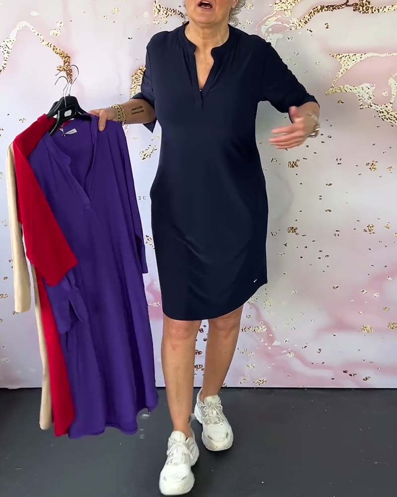 HANNE | ELEGANT DRESS WITH V - NECK - Rossis Family Boutique Miami