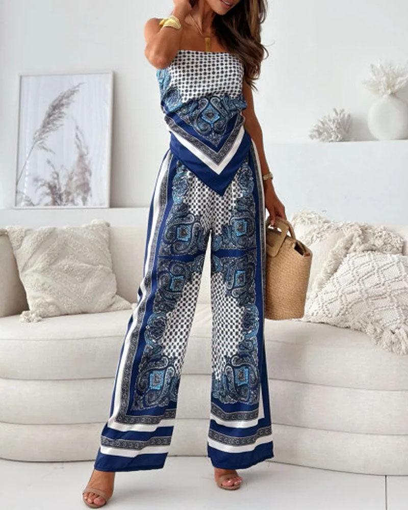 Two-Piece Vest and Pants Set with Print and Laces
