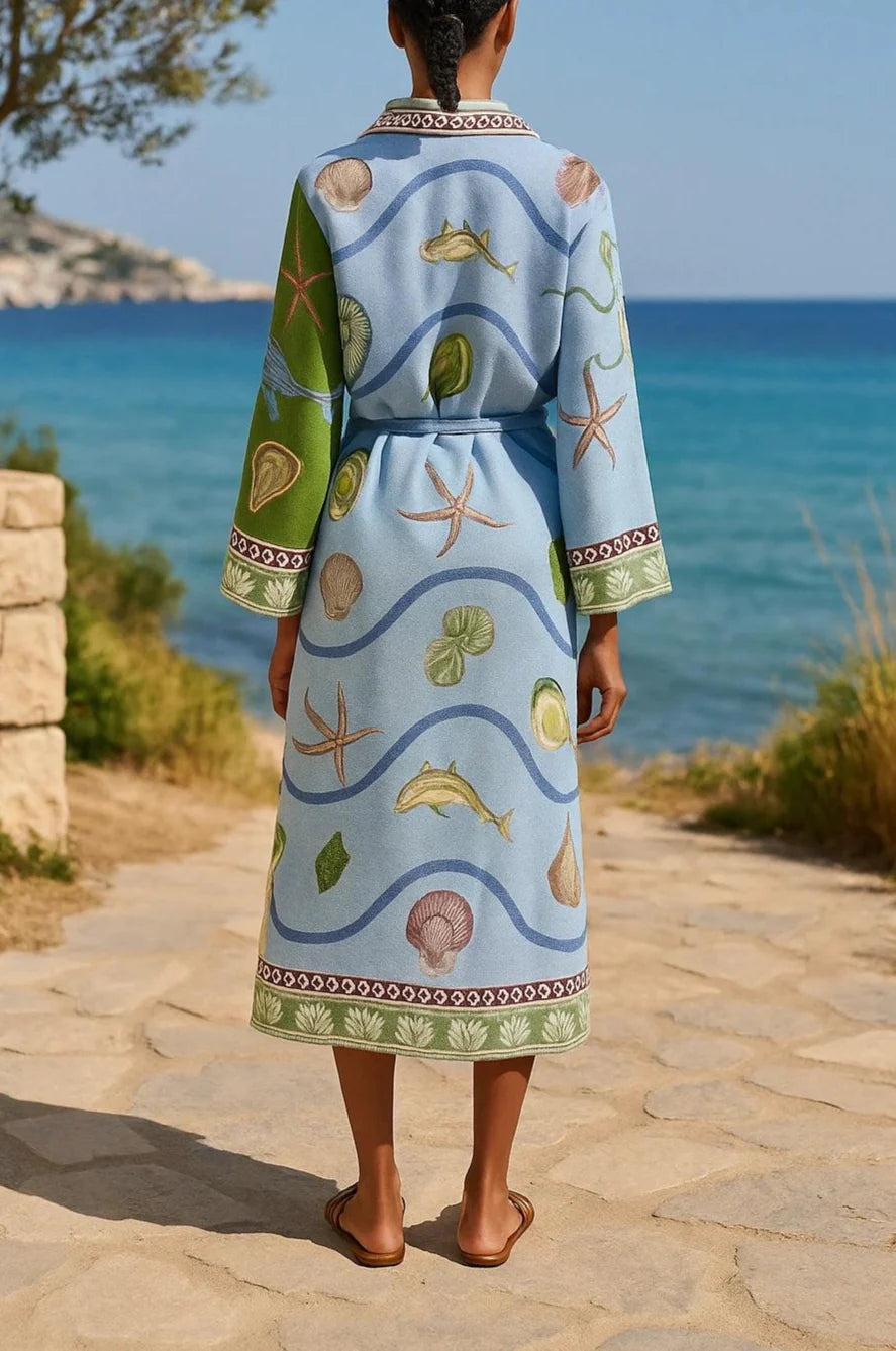 Printed Twill Belted Midi Shirt Dress