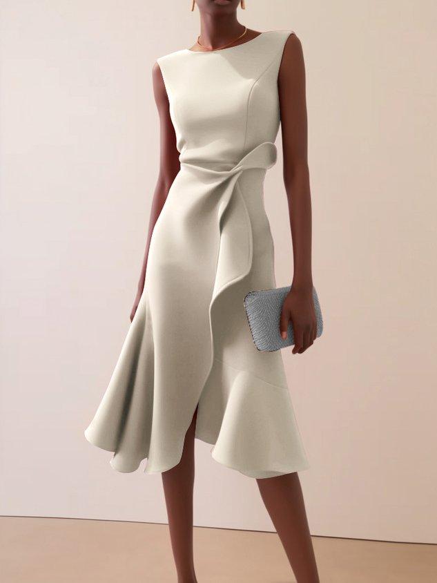 Elegant Sleeveless Midi Dress with Ruched Waist Twist – Day to Night
