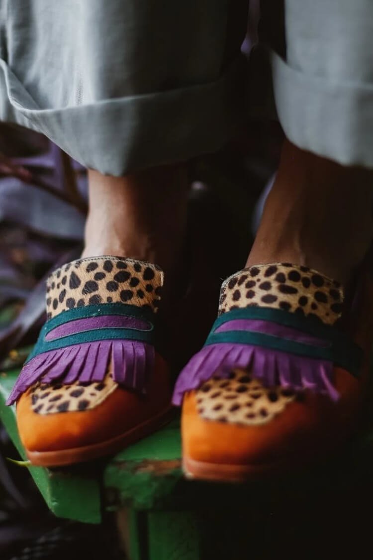 LOAFER WITH FRINGES AND ANIMAL PRINT - Rossis Family Boutique Miami