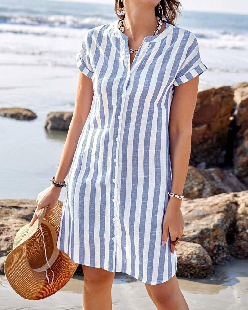 MARTINE | ELEGANT STRIPED SHIRT DRESS - Rossis Family Boutique Miami