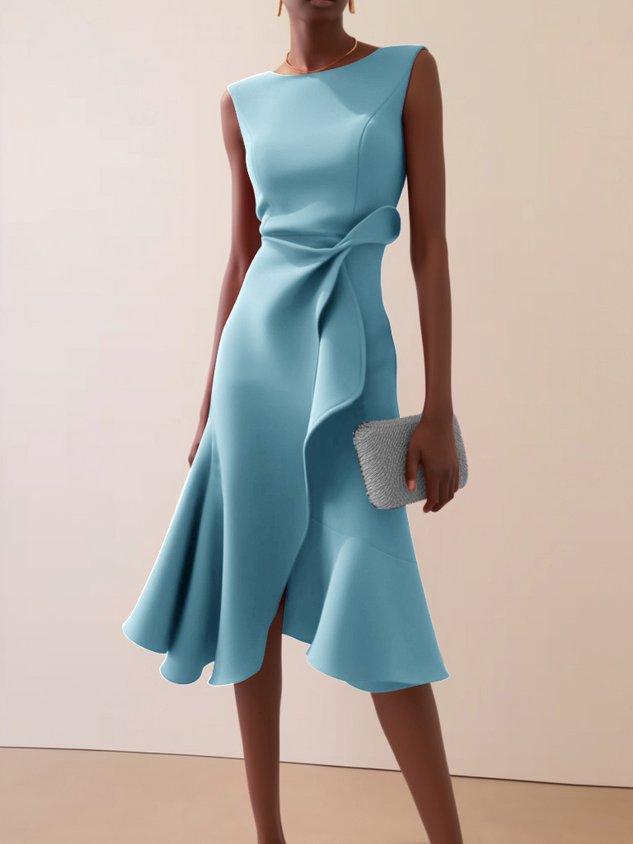 Elegant Sleeveless Midi Dress with Ruched Waist Twist – Day to Night