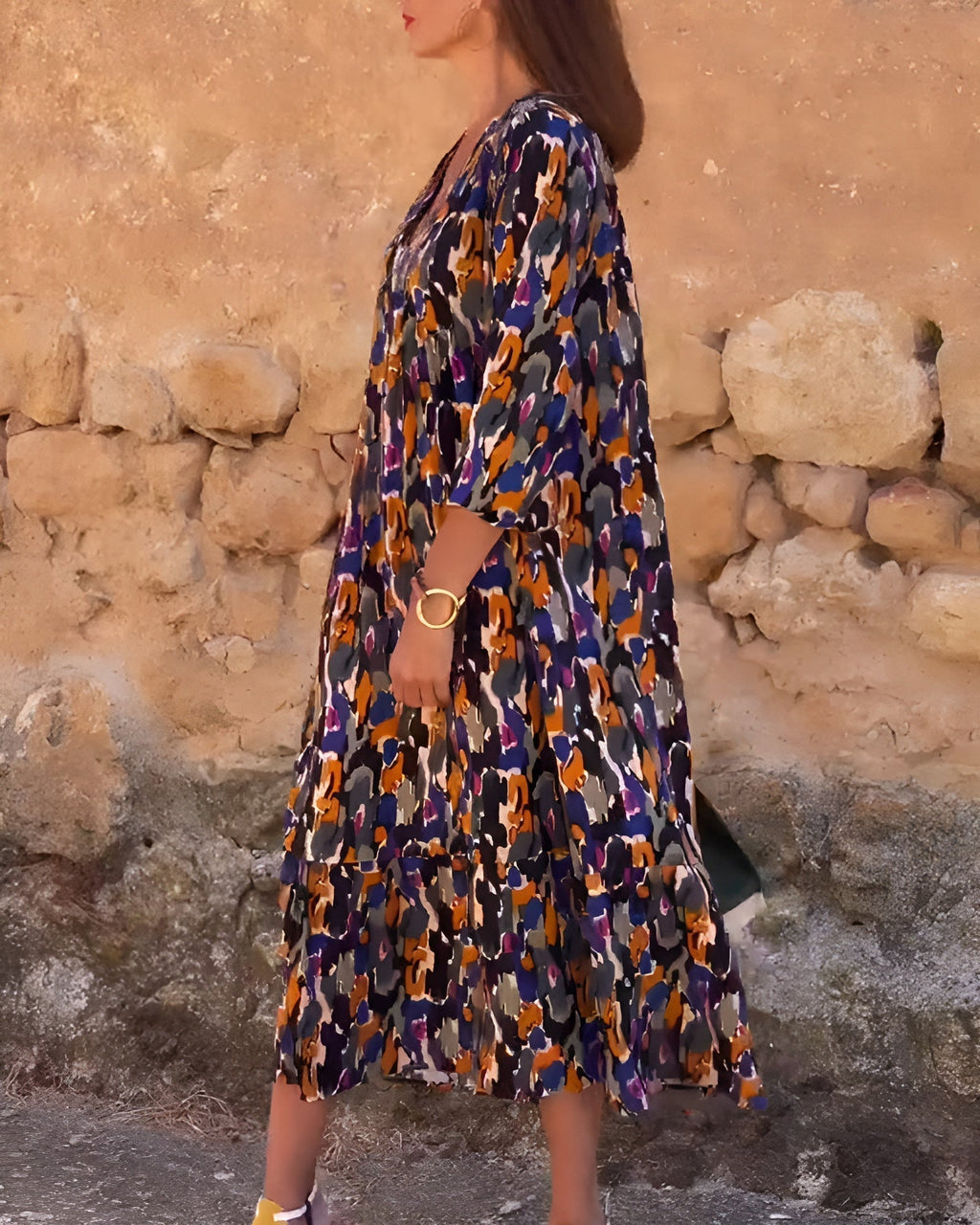 NATHALIE | RETRO PRINTED DRESS WITH V - NECK - Rossis Family Boutique Miami
