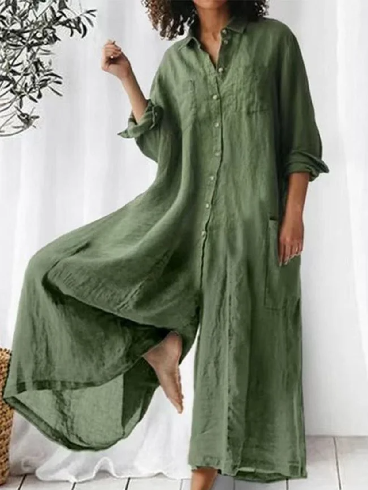 Casual Wide Leg Lapel Single Breasted Jumpsuit