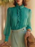 Elegant and Romantic Chiffon Blouse with Ruffled Long Sleeves