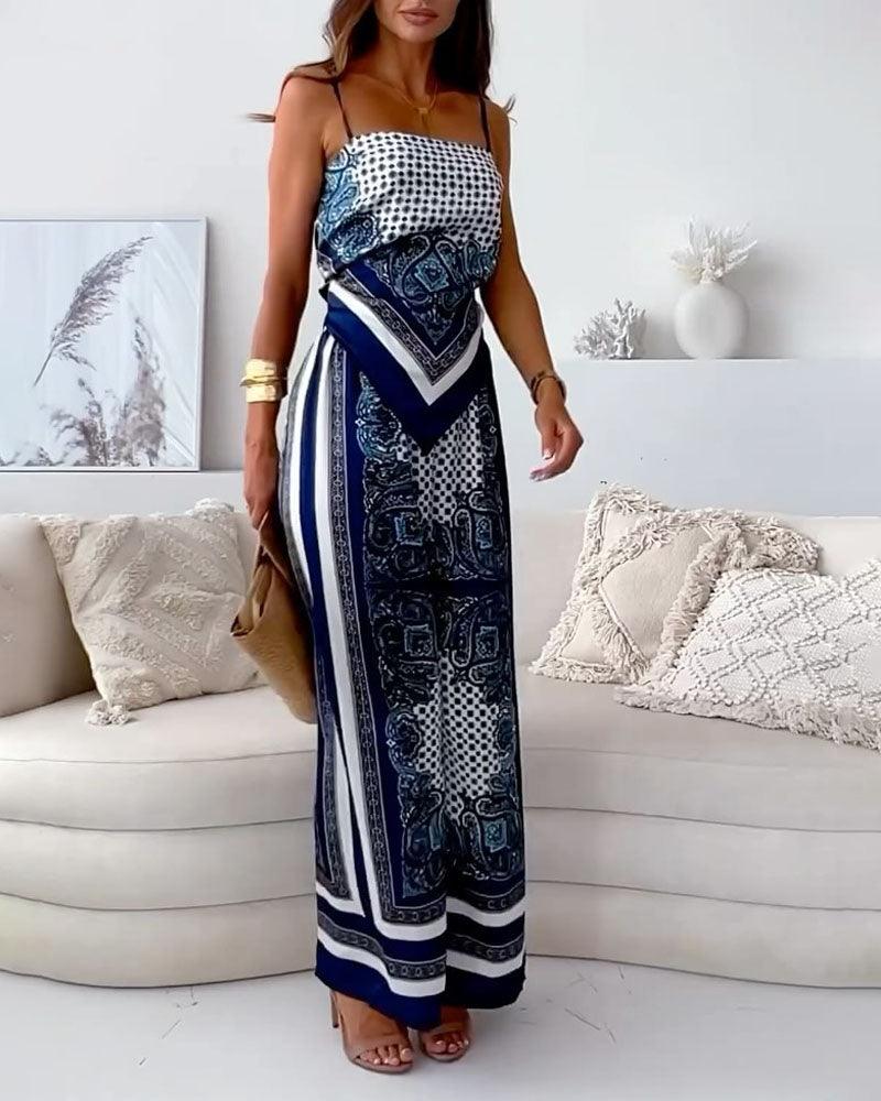 Two-Piece Vest and Pants Set with Print and Laces