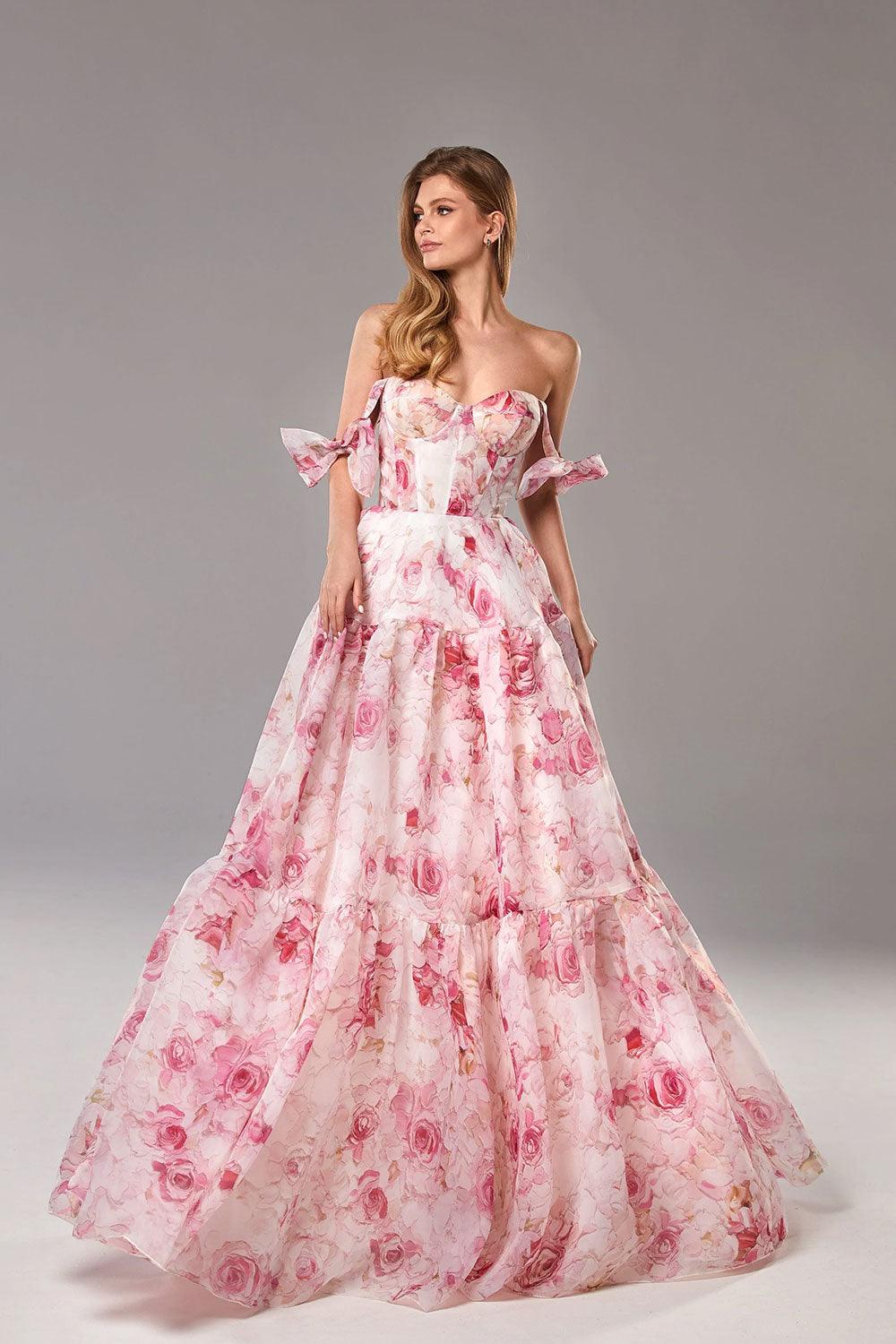 Printed Organza Maxi Dress with Tie Straps