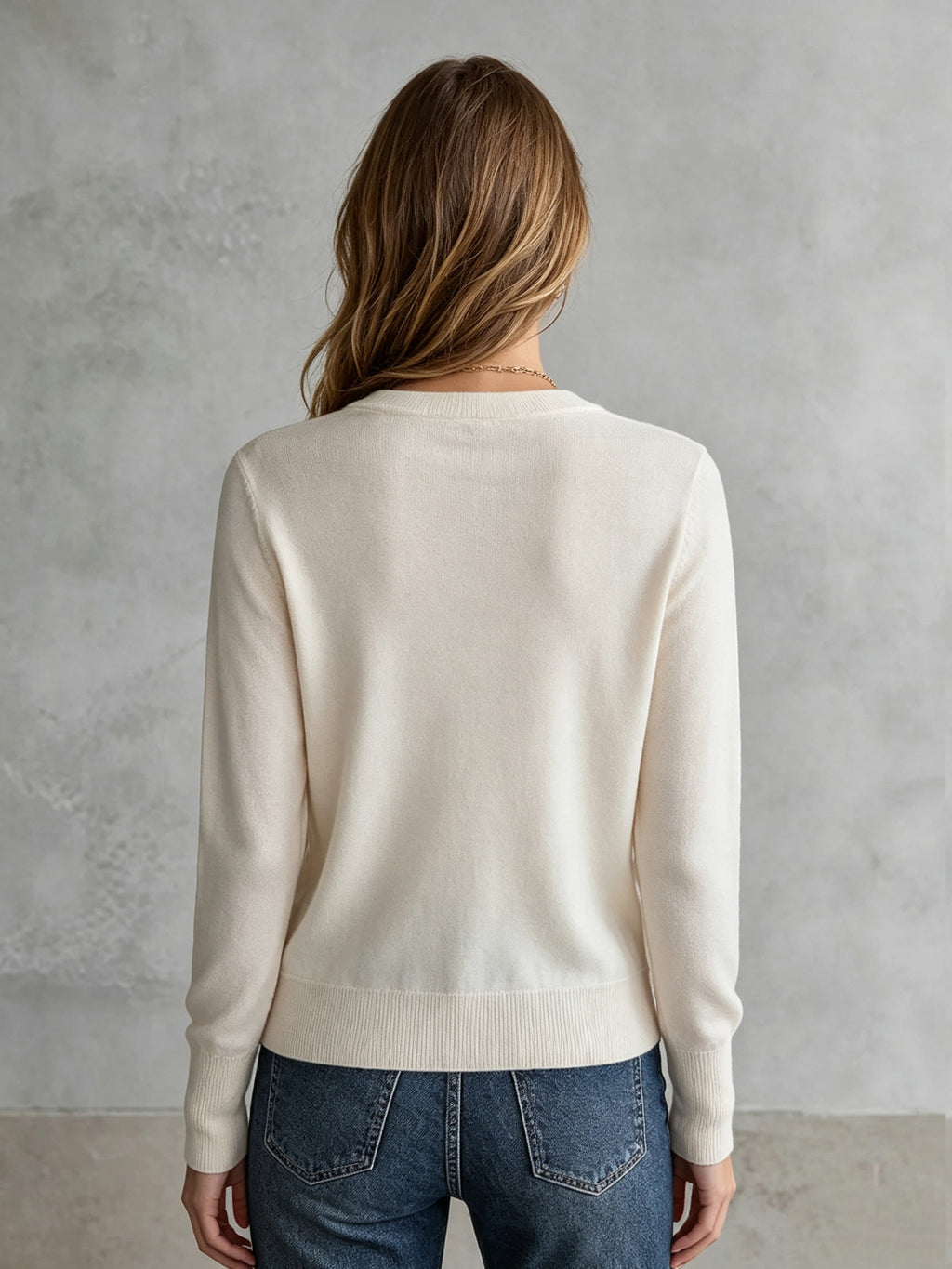 Chic Cream Round Neck Single-Breasted Spliced Satin Fabric Gold Chain Print Long Sleeve Rrgular-Fit Rib Knit Cardigan Top