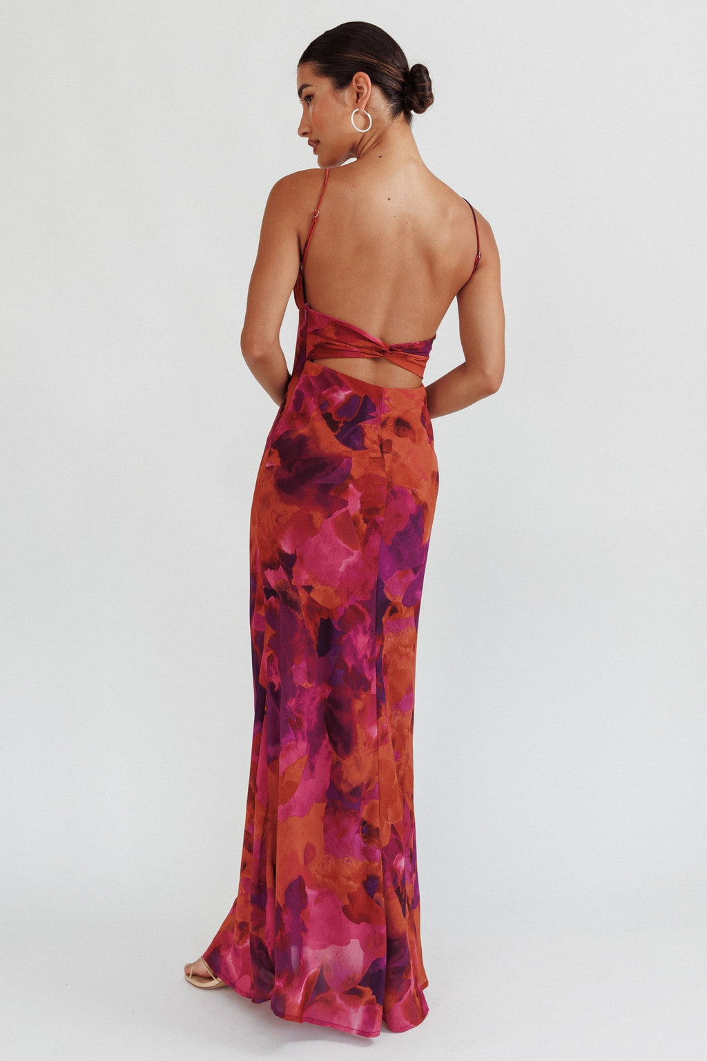 Nerida Dark Pink Maxi Dress with Low Back and Twist Detail