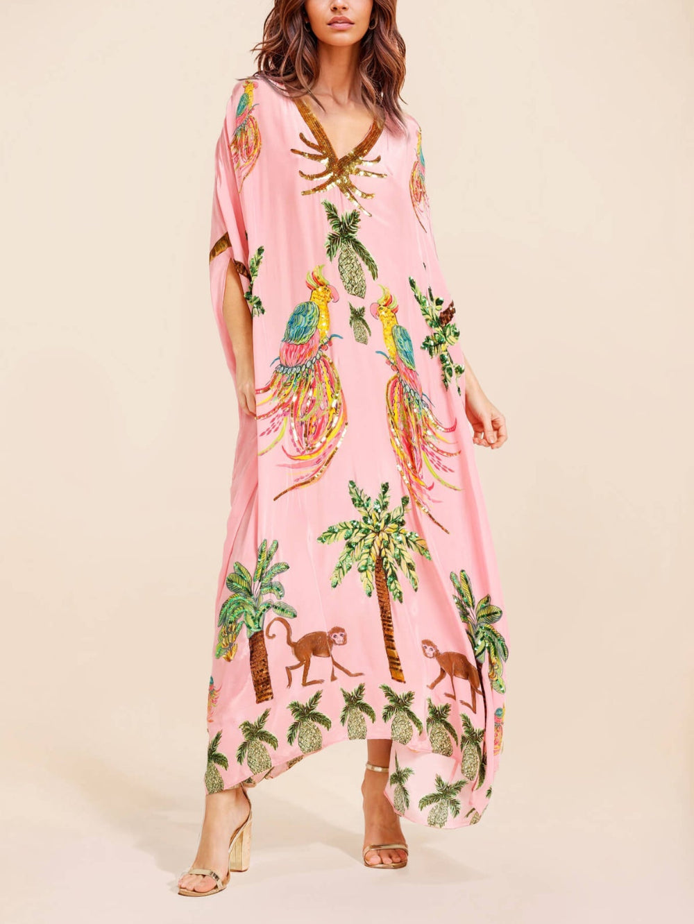 Palm Print Drop Shoulder Dress