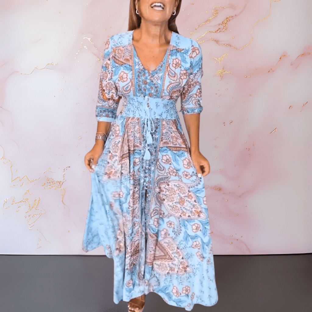 MARGA | ELEGANT SUMMER DRESS WITH V - NECK - Rossis Family Boutique Miami