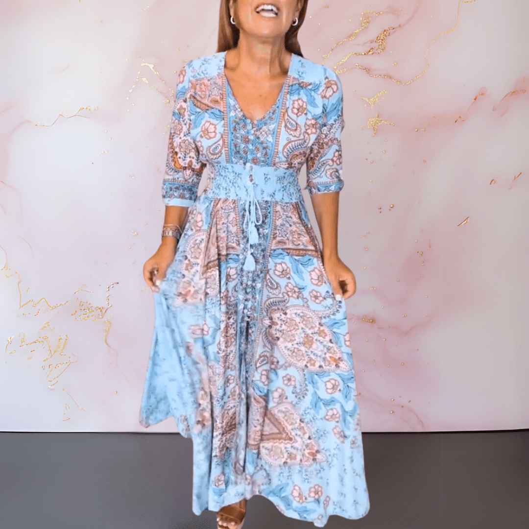 MARGA | ELEGANT SUMMER DRESS WITH V - NECK - Rossis Family Boutique Miami