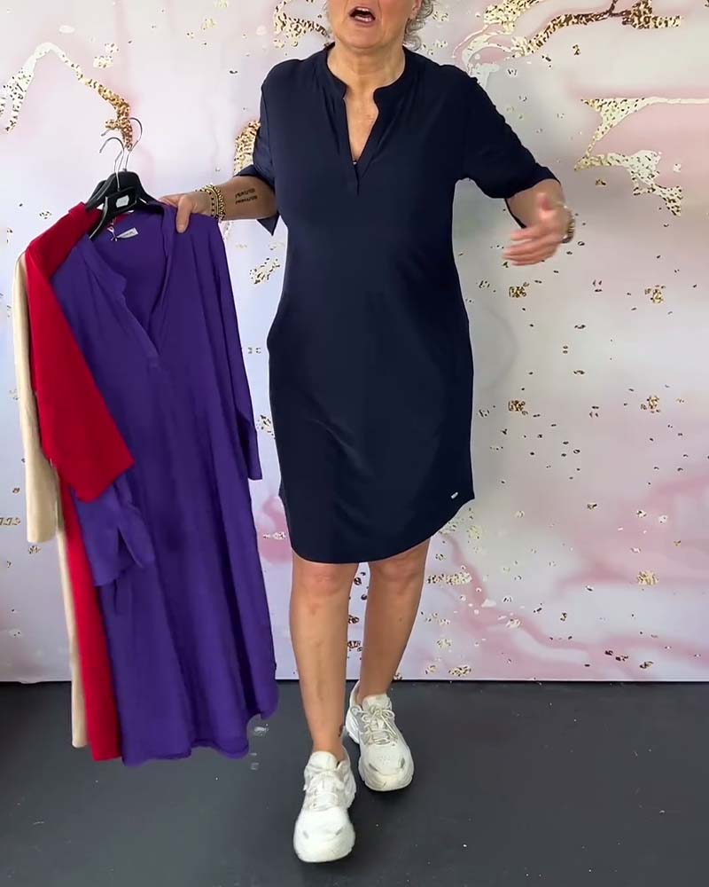 HANNE | ELEGANT DRESS WITH V - NECK - Rossis Family Boutique Miami