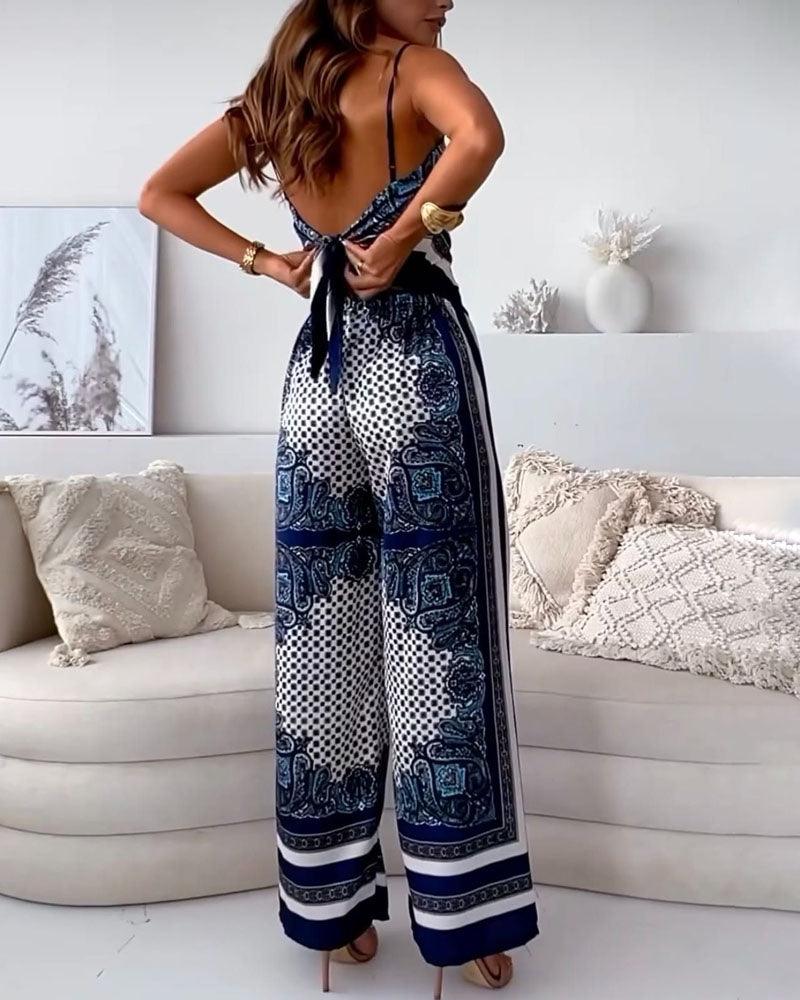 Two-Piece Vest and Pants Set with Print and Laces