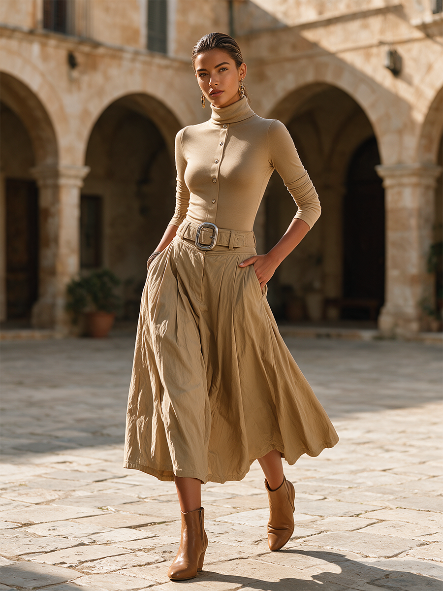 Women's Belted Pleated Office Two‑Piece Set MDZ2709H5LYL