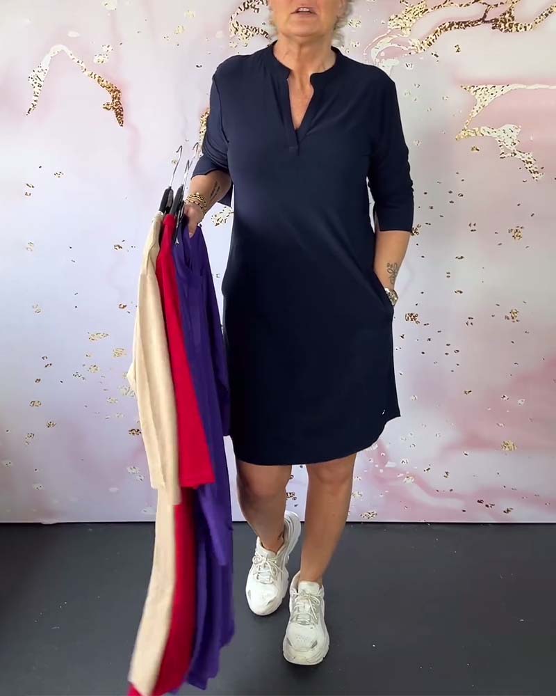HANNE | ELEGANT DRESS WITH V - NECK - Rossis Family Boutique Miami
