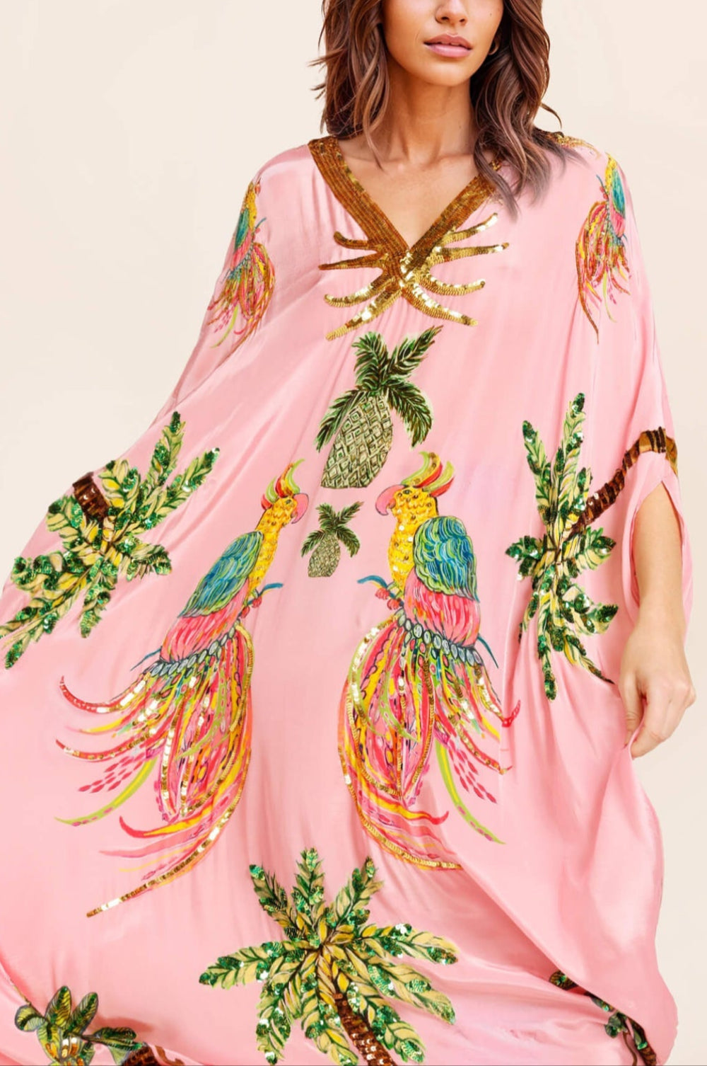 Palm Print Drop Shoulder Dress
