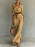 Maxi Shirt Dress with Lapel, Long Sleeves and Belt