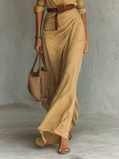 Maxi Shirt Dress with Lapel, Long Sleeves and Belt