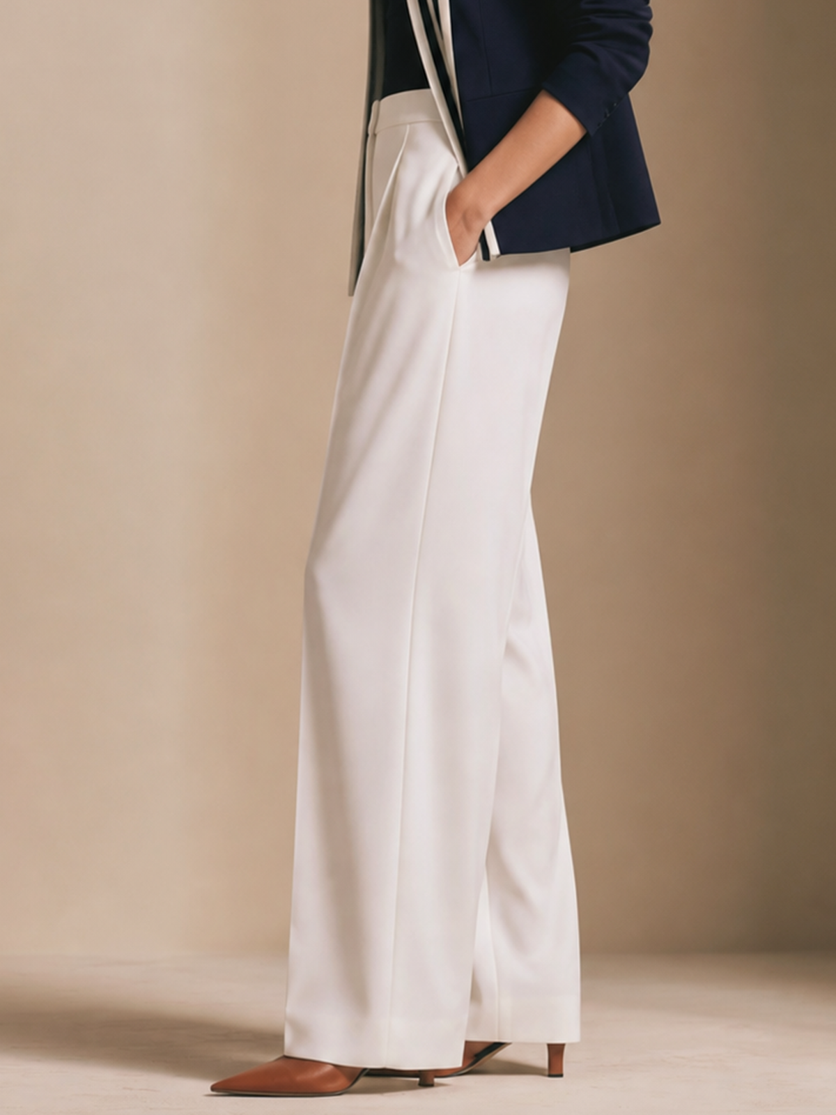 Elegant White Tailored Wide-Leg Trousers