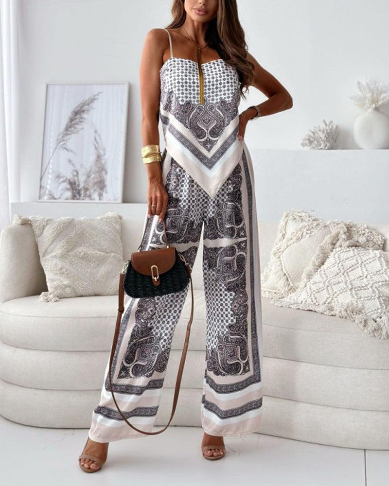 Two-Piece Vest and Pants Set with Print and Laces